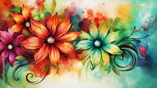 colorful flowers watercolor wallpapers, airbrush art background