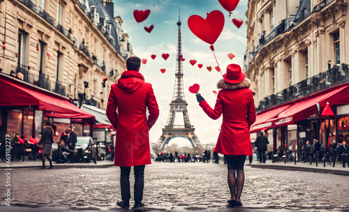 Romantic couple in Paris on Valentines Day © karandaev