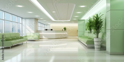 Spacious and bright lobby of a modern medical center