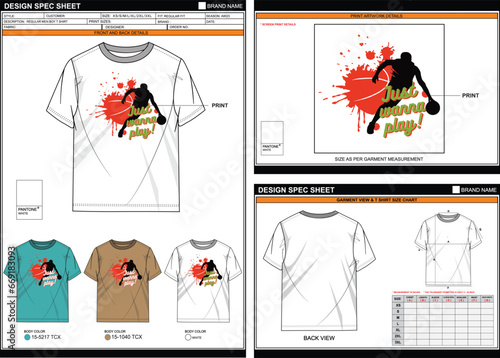  JUST WANNA PLAY STREETWEAR VECTOR DIGITAL DTG DTF HEAT TRANSFER STICKER SUBLIMATION MEN BOYS REGULAR SHORT SLEEVE TECHPACK MEASUREMENT LAYOUT TEMPLATE DESIGN