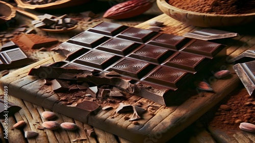 En gros plan, un bonbon de chocolat foncé cassé révèle son cœur de cacao délicieux. Cet aliment, doux et sucré, éveille les papilles avec intensité. photo