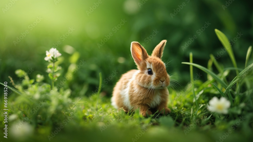 cute small rabbit in the spring grass cute small rabbit in the spring grass