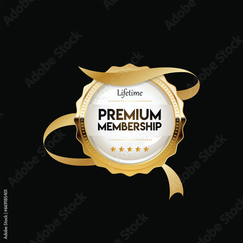 Premium Membership access and Premium Membership Badge with a premium membership icon and Logo for any prime member design with lifetime access. Golden color Premium Membership Badge icon for Lifetime