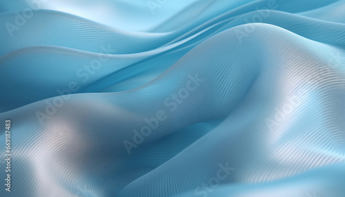 ein Stoff in Welle oder Falten in hellblauen Farben glänzend als Hintergrund oder Akzent photo