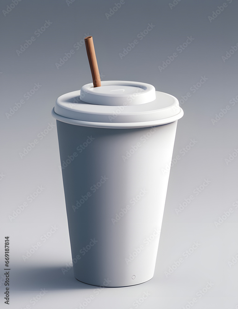 3D cup, for drink water, coffee or tea with straw, isolated in grey background. Mock up. 3D cup, for drink water, coffee or tea with straw, isolated in grey background. Mock up.