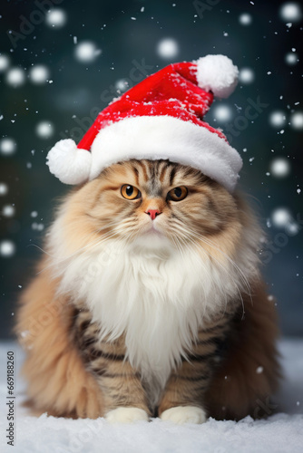 Cute cat in a hat on a Christmas background © Venka