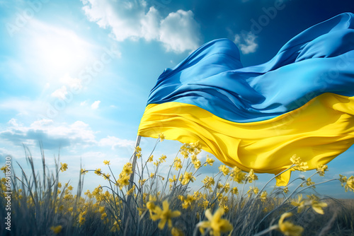 freedom, Ukrainian flag in the field photo