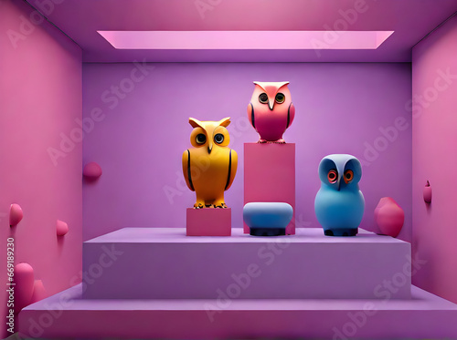 owls background knolling volumetric Pantone photo