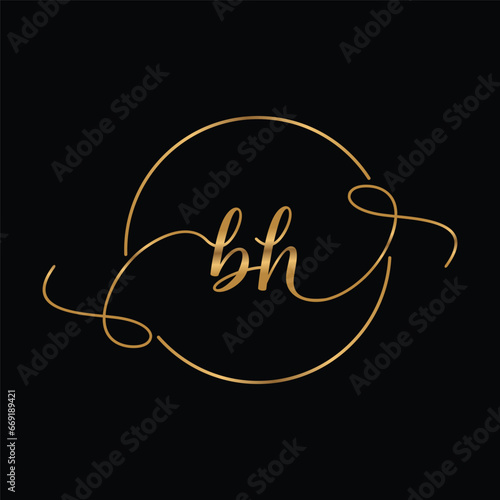 BH Golden Initial Handwriting Minimalist Logo Design