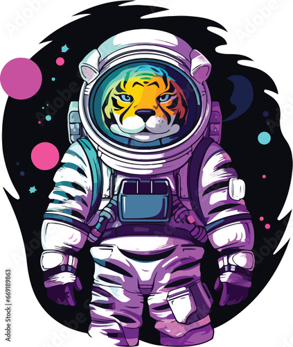 Neon Tiger Astronaut, sticker, t-shirt design