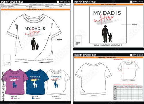 KIDS REGULAR T SHIRT MY DAD IS HERO STREETWEAR VECTOR DIGITAL DTG DTF HEAT TRANSFER STICKER SUBLIMATION PRINT T SHIRT TECHPACK MEASUREMENT LAYOUT TEMPLATE DESIGN