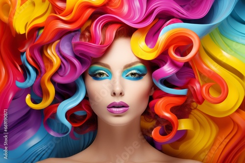 young beautiful woman with colorful hair