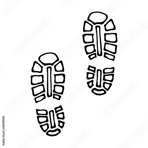 Shoe prints sketch. Traces human steps. Hand drawn illustration.