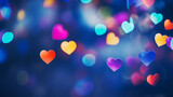 heart shaped bokeh, blurry heart background, romantic, valentine's day, depth of field, heart shaped multicolored lights, haze, rainbow, blurred background
