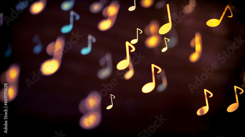 music note on a black background, blurry lights, gold musical note, bokeh, abstract background, concert, music party, singing event, music event photo