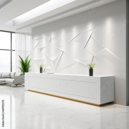 The front desk at a business center in a modern style, office reception desk photo