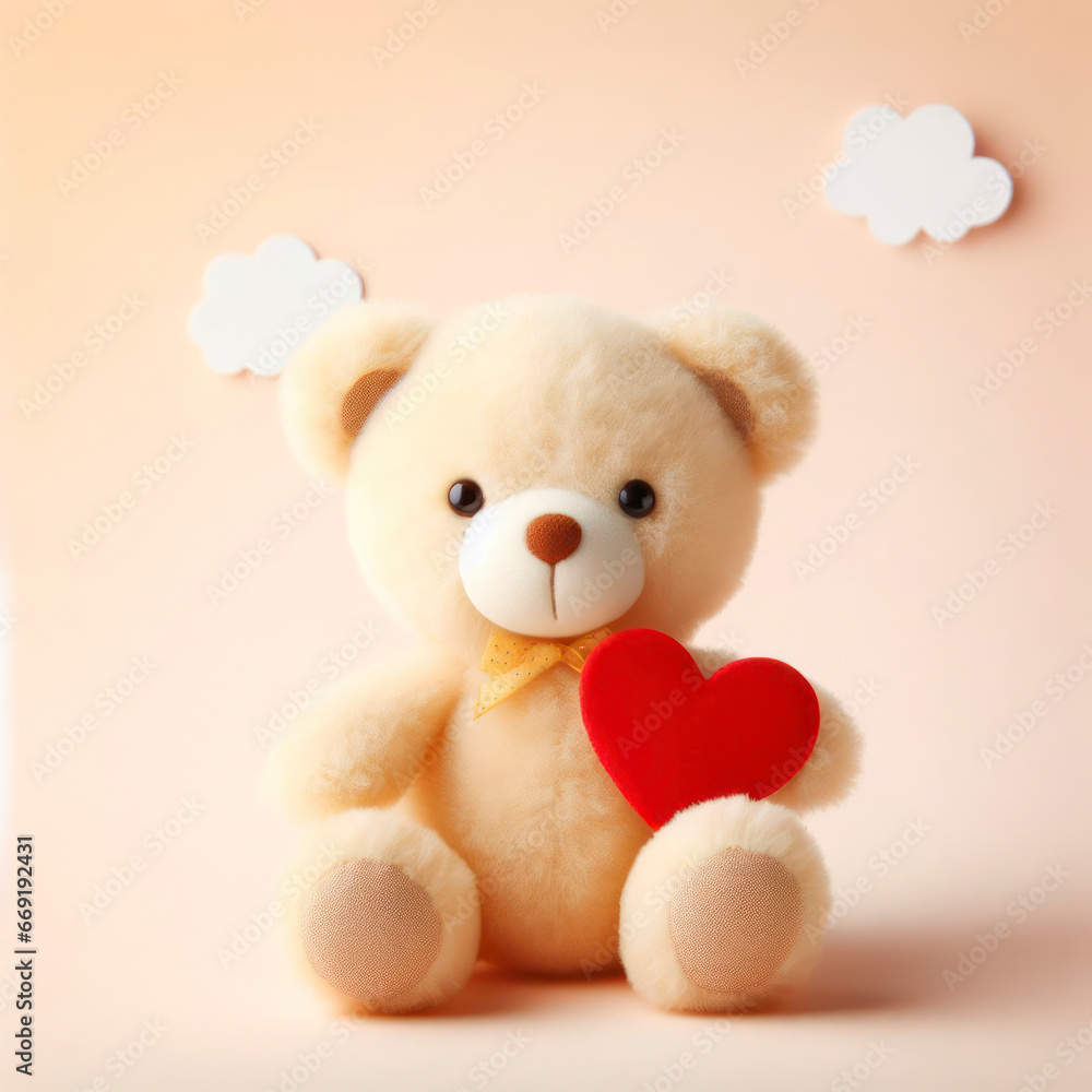 Cute teddy bear with red heart. ai generative Cute teddy bear with red heart. ai generative