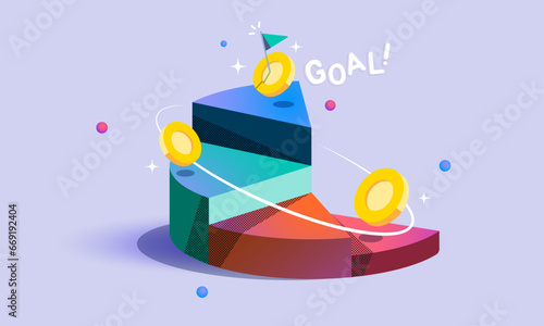 Graph achievement, Process timeline, Target achievement illustration, Banner for target revenue