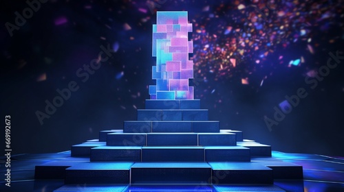 Mosaic podium decked in an array of holographic tiles that alter their hue depending on the angle. photo