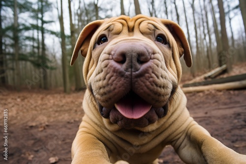 sharpei puppy takes a selfie 
