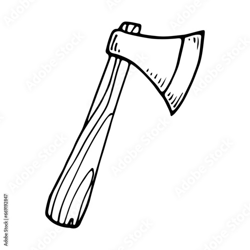 Ax sketch. Tool for chopping wood. Hand drawn illustration.