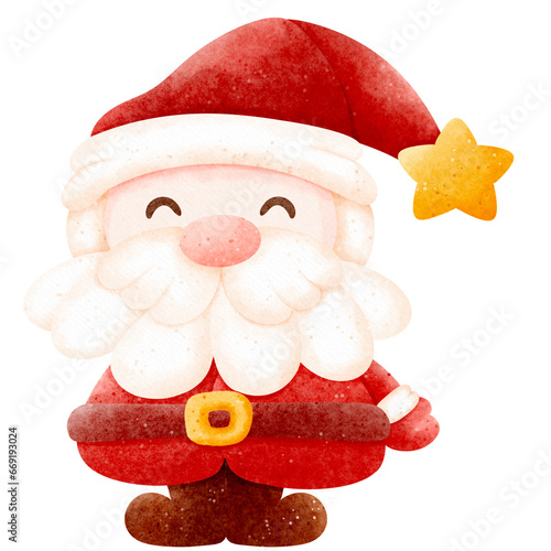 Watercolor Santa claus look like hiding something behind his back illustration 