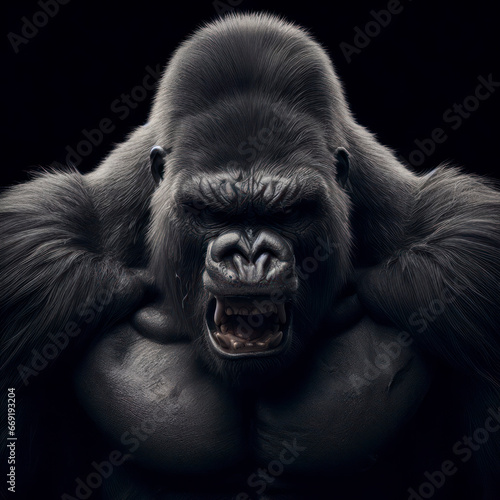 Screaming angry gorilla stand. ai generative