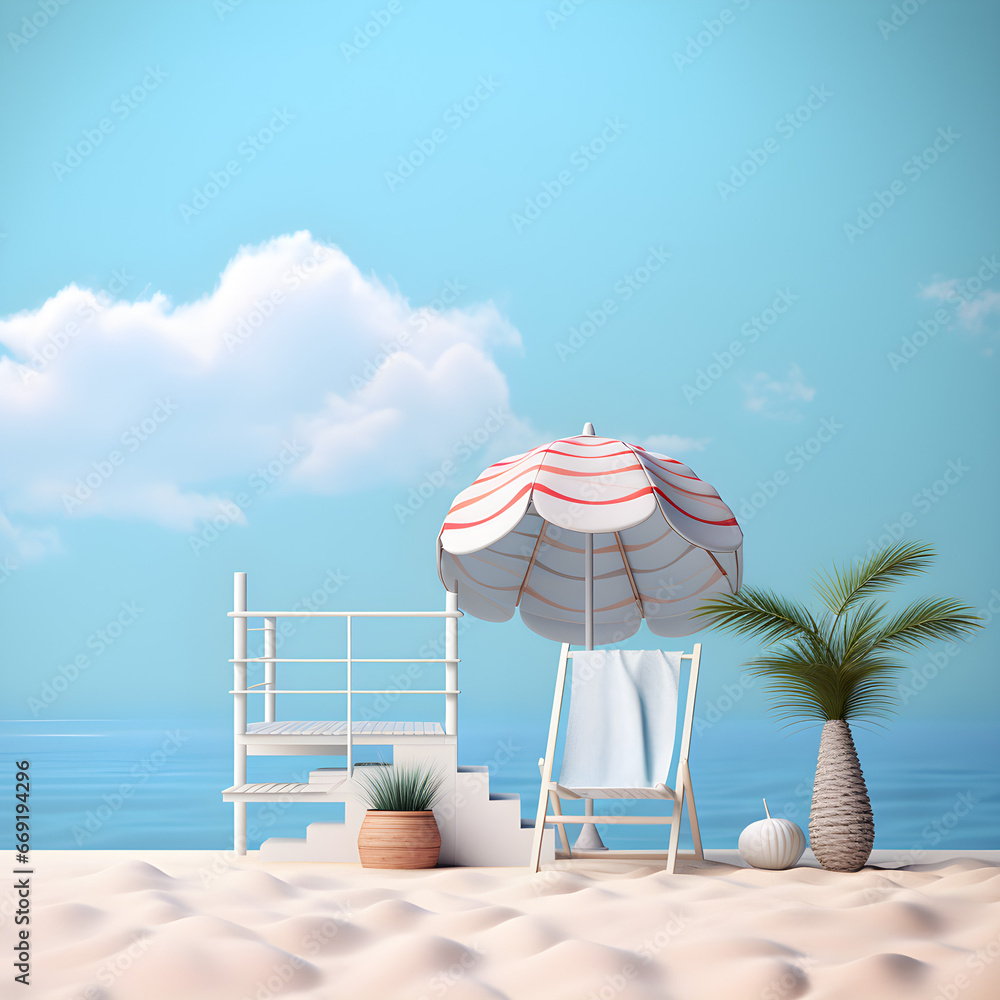 Obraz premium beach concept scene. Minimalistic with blue sky