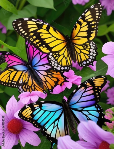 Free photo multi colored butterfly flies among vibrant nature beauty