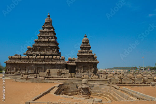 Famous Tamil Nadu landmark, UNESCO world heritage - Shore temple, world heritage site in Mahabalipuram,South India, Tamil Nadu, Mahabalipuram