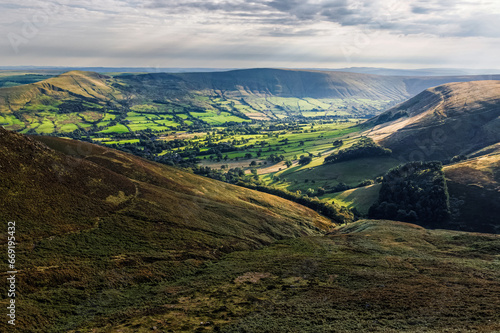 View of the Edale valley in Peak District National Park, Derbyshire, England, United Kingdom, UK photo
