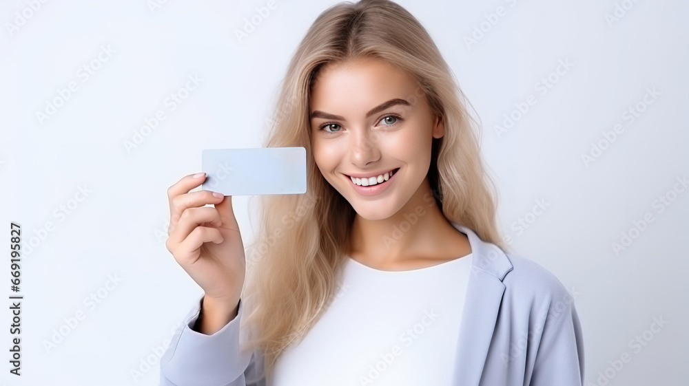 Portrait of smiling happy young blonde girl showing plastic credit card on white background. woman holding credit card with copy space. mockup. ai. Portrait of smiling happy young blonde girl showing plastic credit card on white background. woman holding credit card with copy space. mockup. ai.