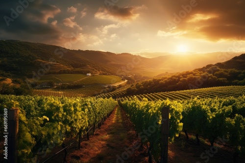 Lush vineyards at the golden hour.