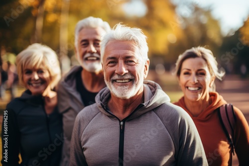 Active senior people training outdoors in the park