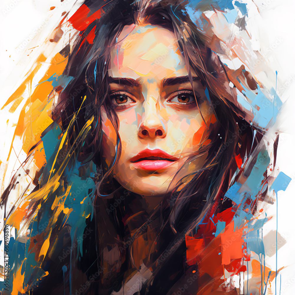 Abstract Artistic Portrayal of a Beautiful Woman in Grungy Painted Illustration