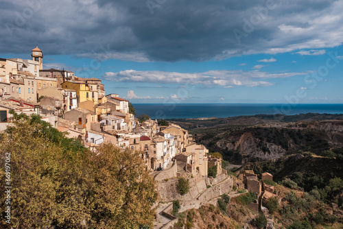 Italian town landscape from Badolato terrace