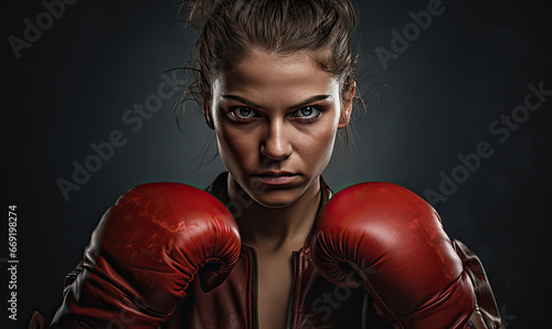 Powerful stance of a woman boxer. © Lidok_L