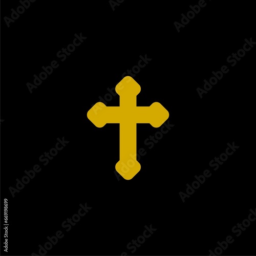 Church symbols. Christian cross icon isolated on black background 