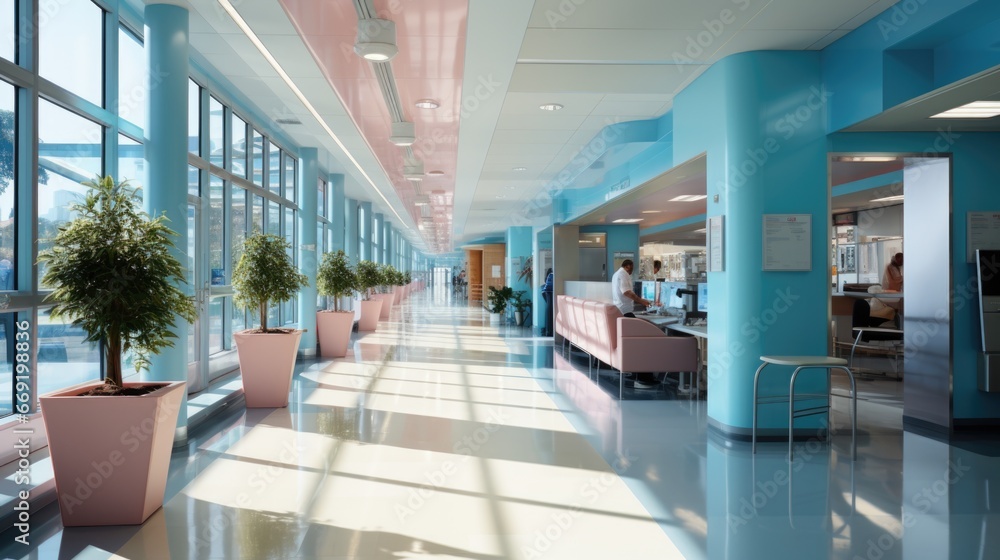 The lobby of the medical center. Beautiful interior of the hospital