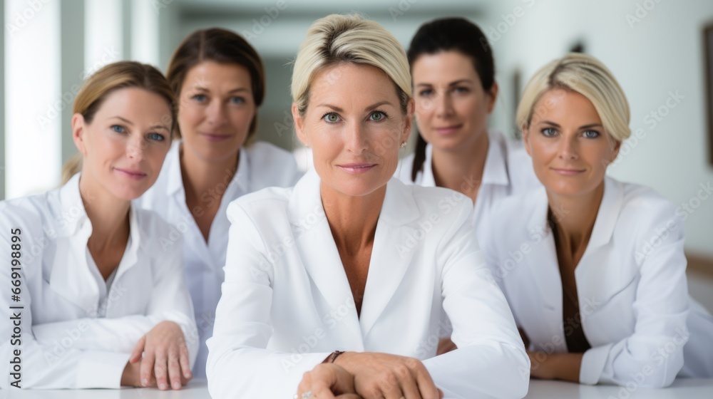 A team of female doctors. Group portrait of female doctors A team of female doctors. Group portrait of female doctors