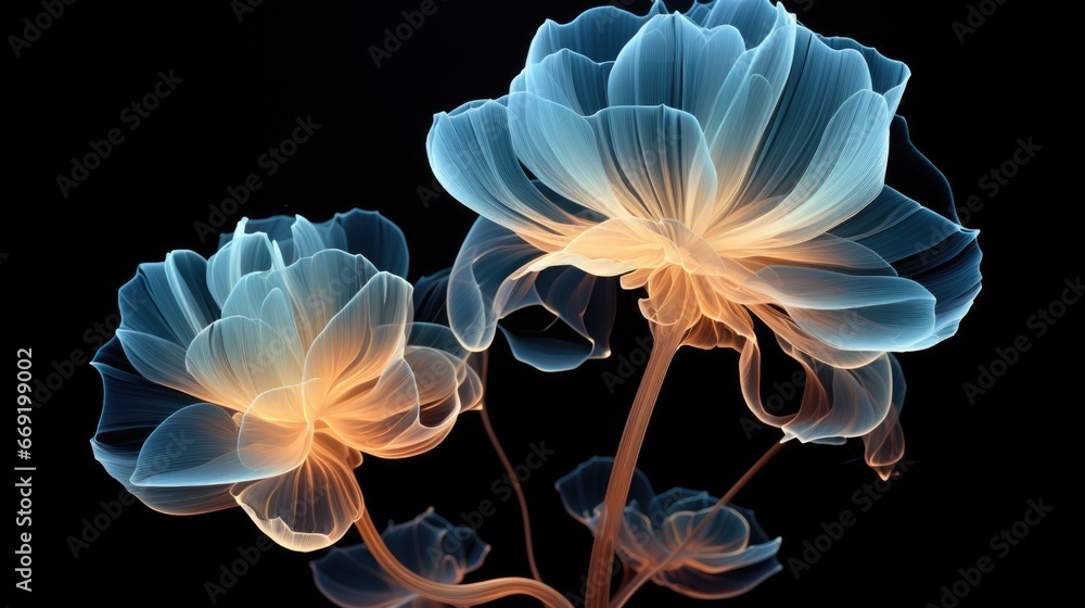 Multicolor neon light rose blossom on black background. Interior wallpaper. Flower installation Multicolor neon light rose blossom on black background. Interior wallpaper. Flower installation