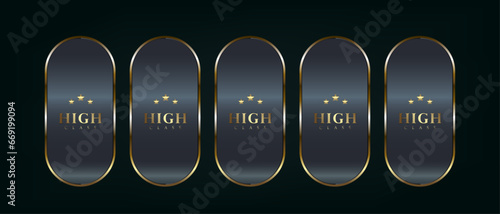 Five dark premium and gold buttons set with gold glossy and gradient effect vector illustration on isolated on black background