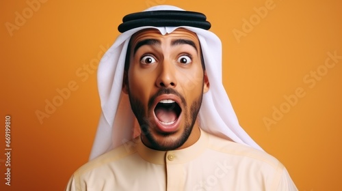 Arap man is shocked and suprised photo