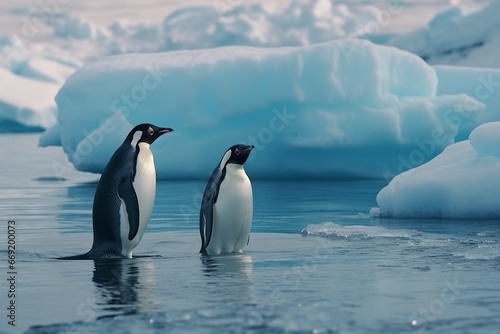 two penguins in the arctic ocean