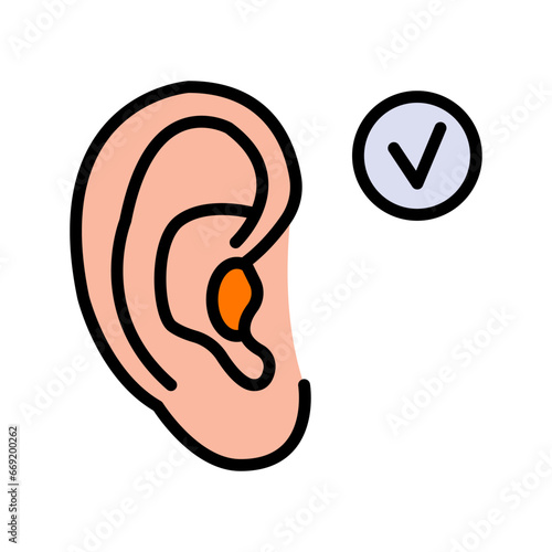 Earplugs color icon. Silicone, foam safety ear plug. Noise protection tool. Sleeping accessory. Vector on isolated white