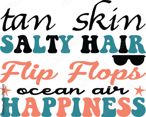 Tan skin salty hair flip flops ocean aire happiness retro svg
