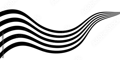 Black on white abstract perspective line stripes with 3d dimensional effect isolated on white. photo