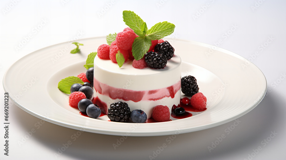 A cream dessert with berries on top A cream dessert with berries on top