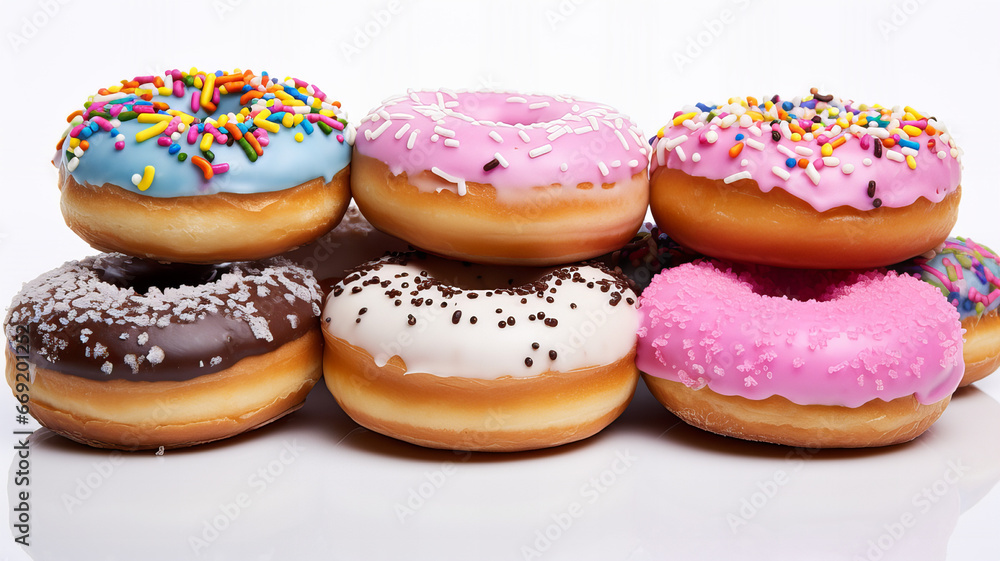 A colorful group of donuts with sprinkles A colorful group of donuts with sprinkles