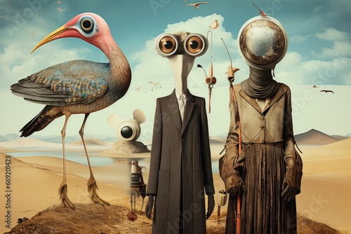 Surreal art collage with unusual characters